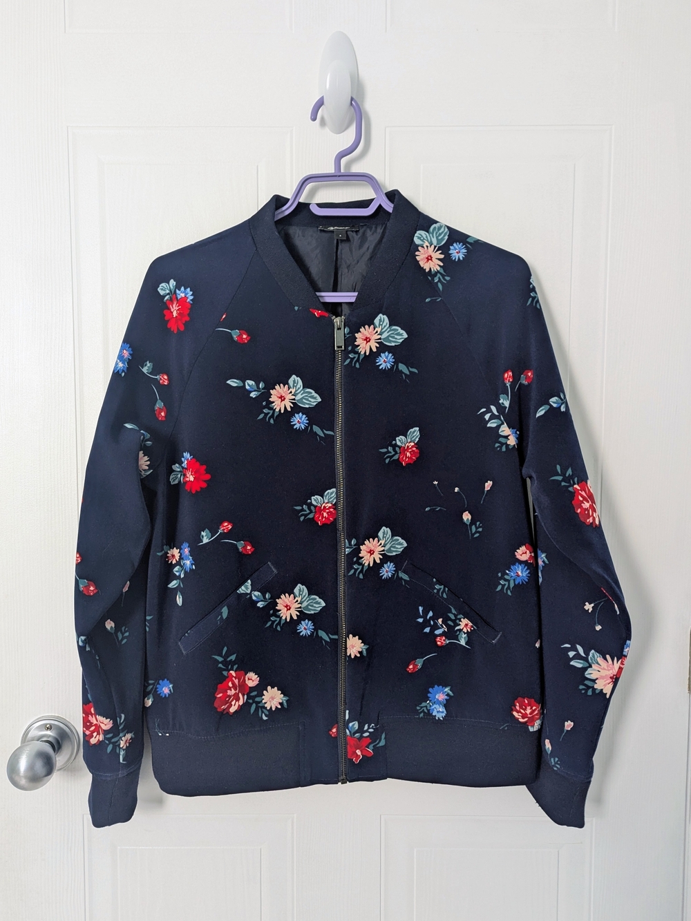 Reitmans Navy Floral Bomber Jacket with Multicolor Blooms